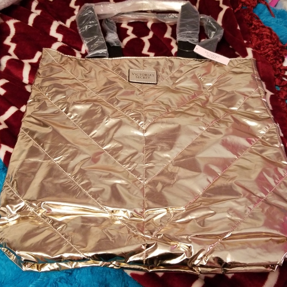 VS // Gold Tote with Black Strap Detail